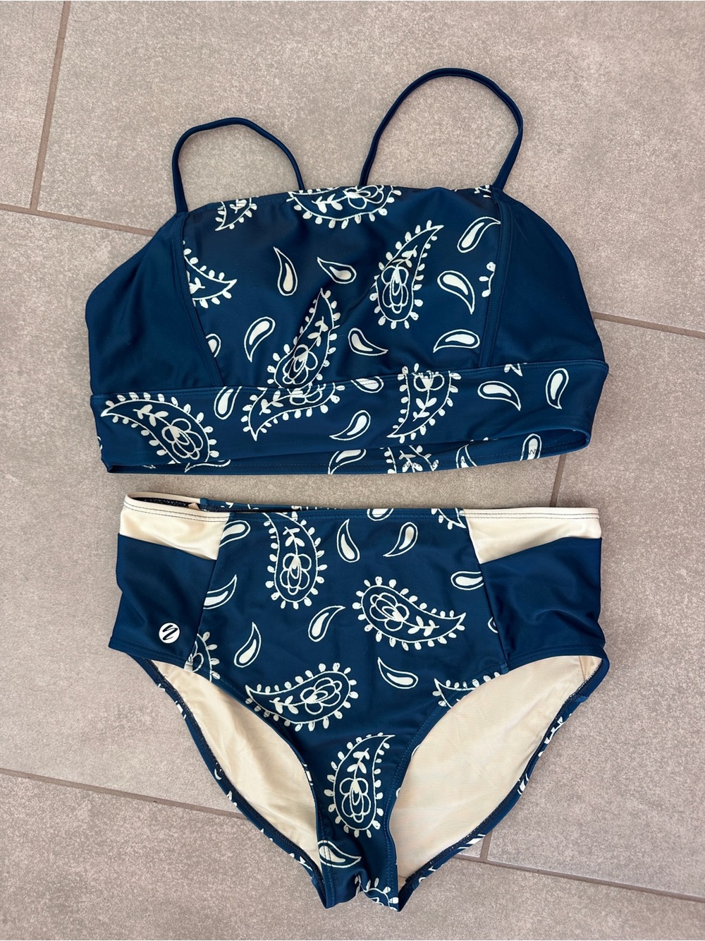Navy Paisley High-Waist Bikini Set top XL/Bottoms L
